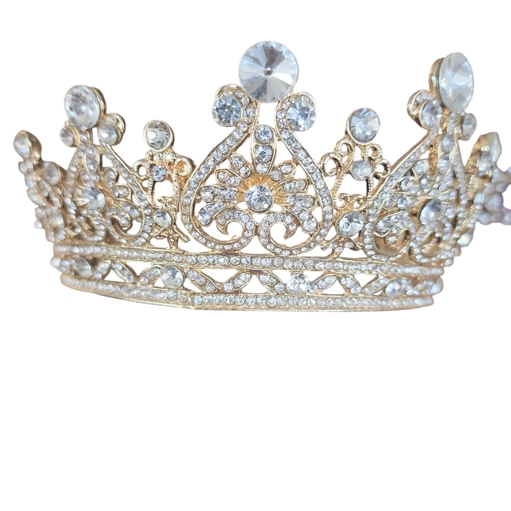 Crystal Tiara Crown, Gold Tone Handmade, Spectacular